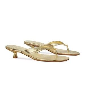TORY BURCH WOMEN'S CAPRI LOW HEEL SANDALS GOLD SZ 6.5 NWOB